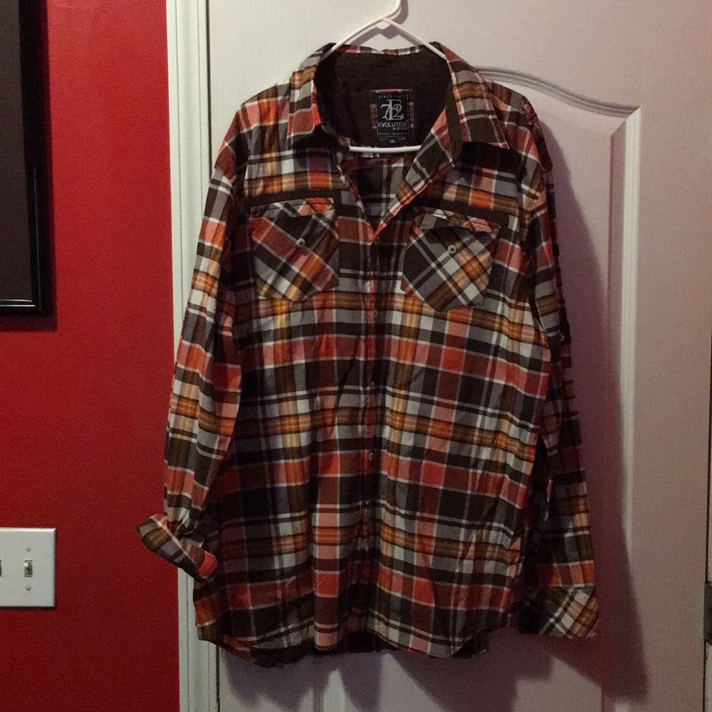Orange /brown/ tan plaid shirt